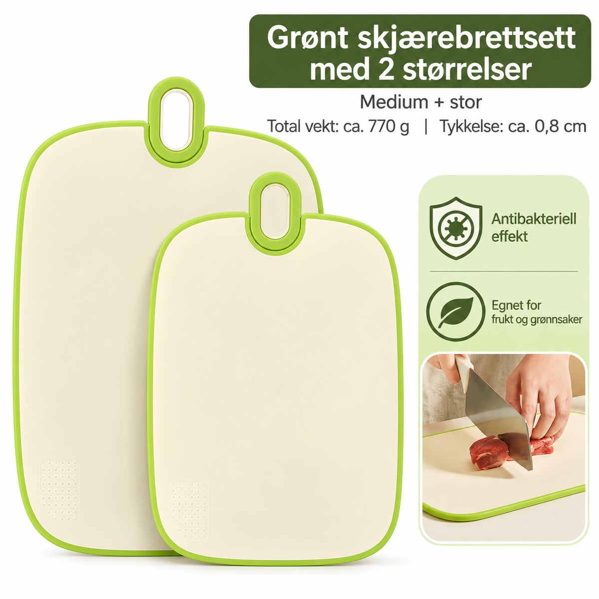 Antibakterielt skjærebrett og skjærebrettsett