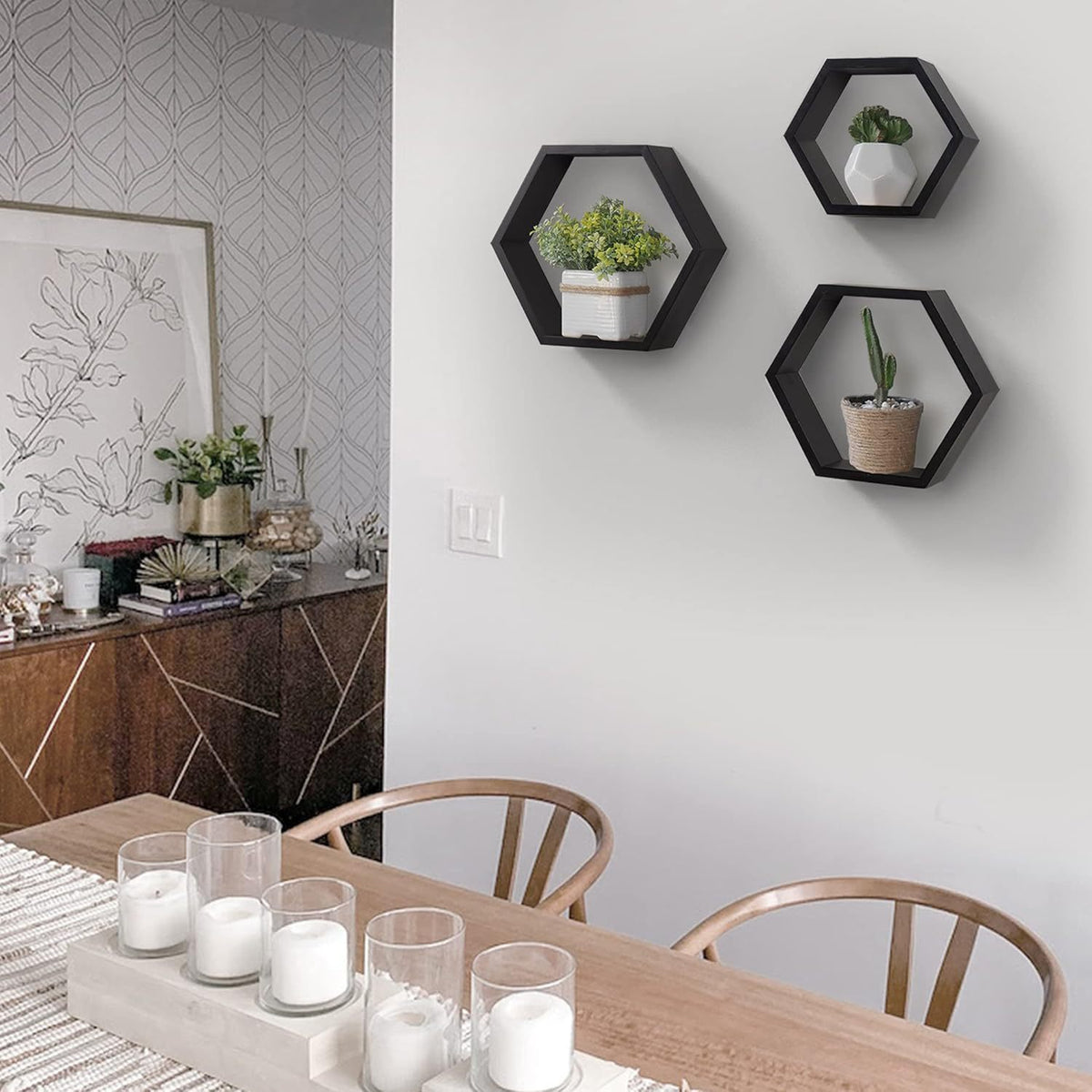Sekskantede vegghyller i moderne design