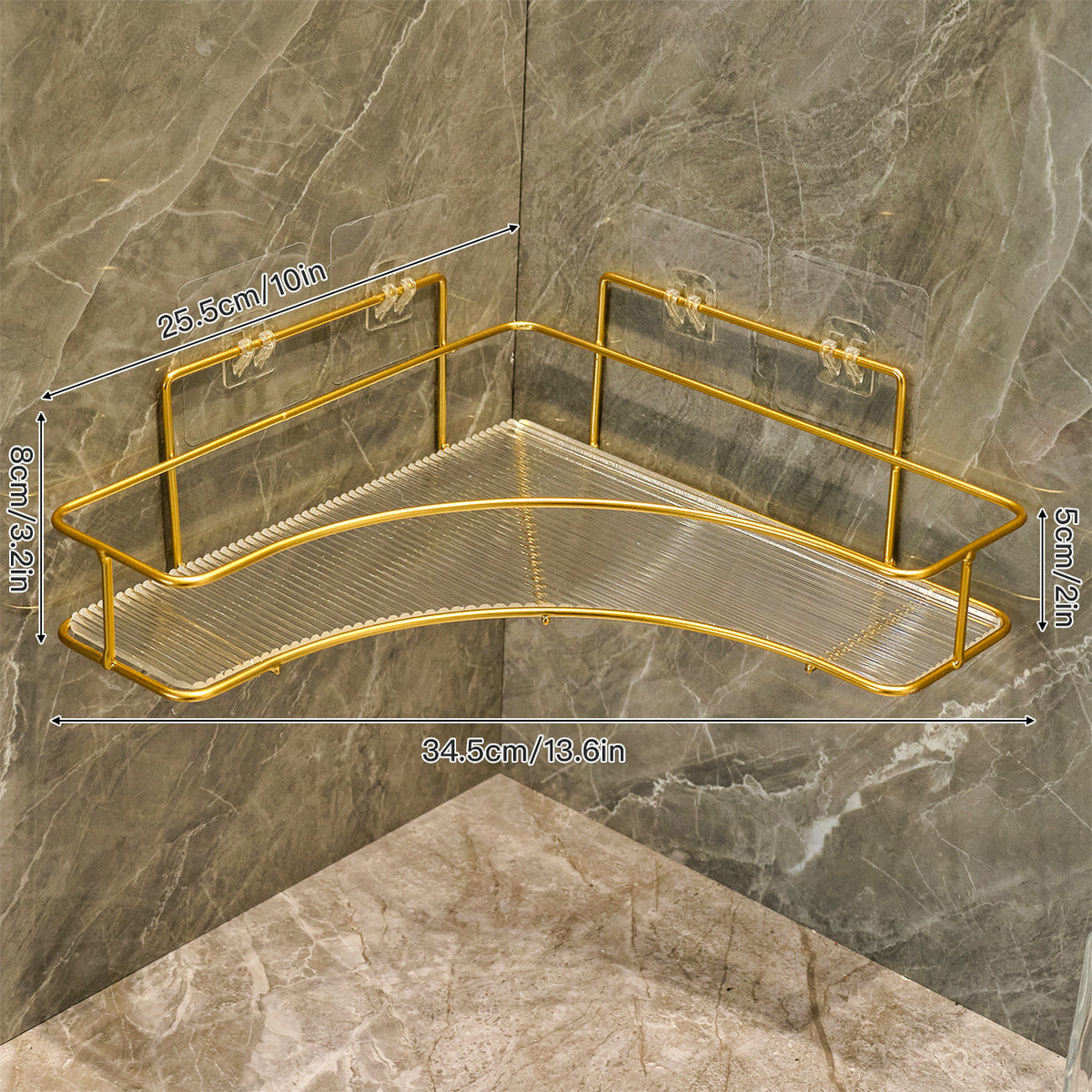 Single corner shower shelf with acrylic base