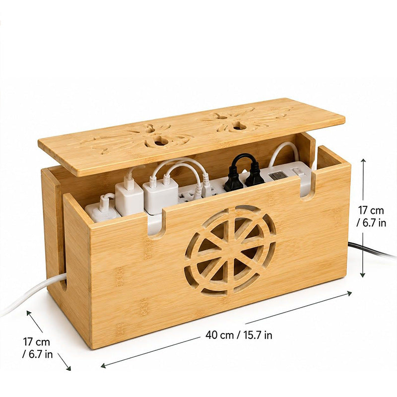 Bambus kabelboks for ryddig kabeloppbevaring