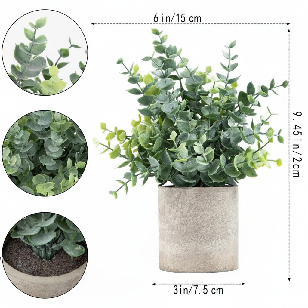 Kunstig grønn plante i dekorativ potte