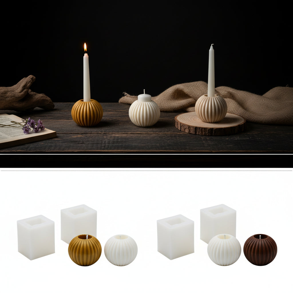 Dekorativ lysestake med riflet design