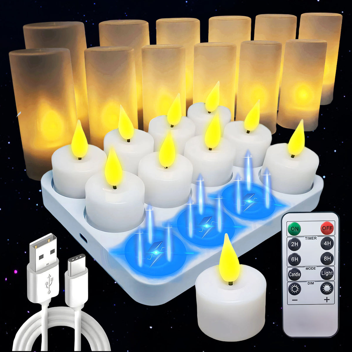 Oppladbare LED-lys med fjernkontroll